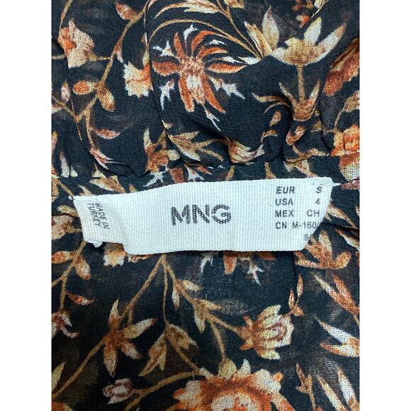 MNG Mango Women's Multicolor Ruffle Long Sleeve Button Down Sheer Blouse Top 4 - Picture 5 of 5